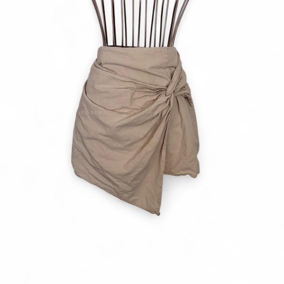Dreimp Beige Wrap Mini Skirt - Women's Size 6 (M/38) 100% Cotton Asymmetrical - Picture 2 of 5
